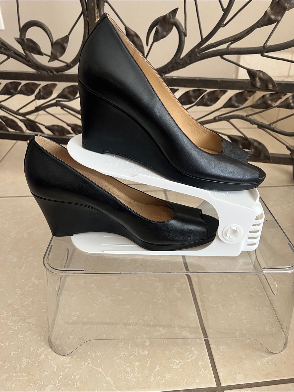 Naturalizer Black Peep-Toe Wedge Pumps
